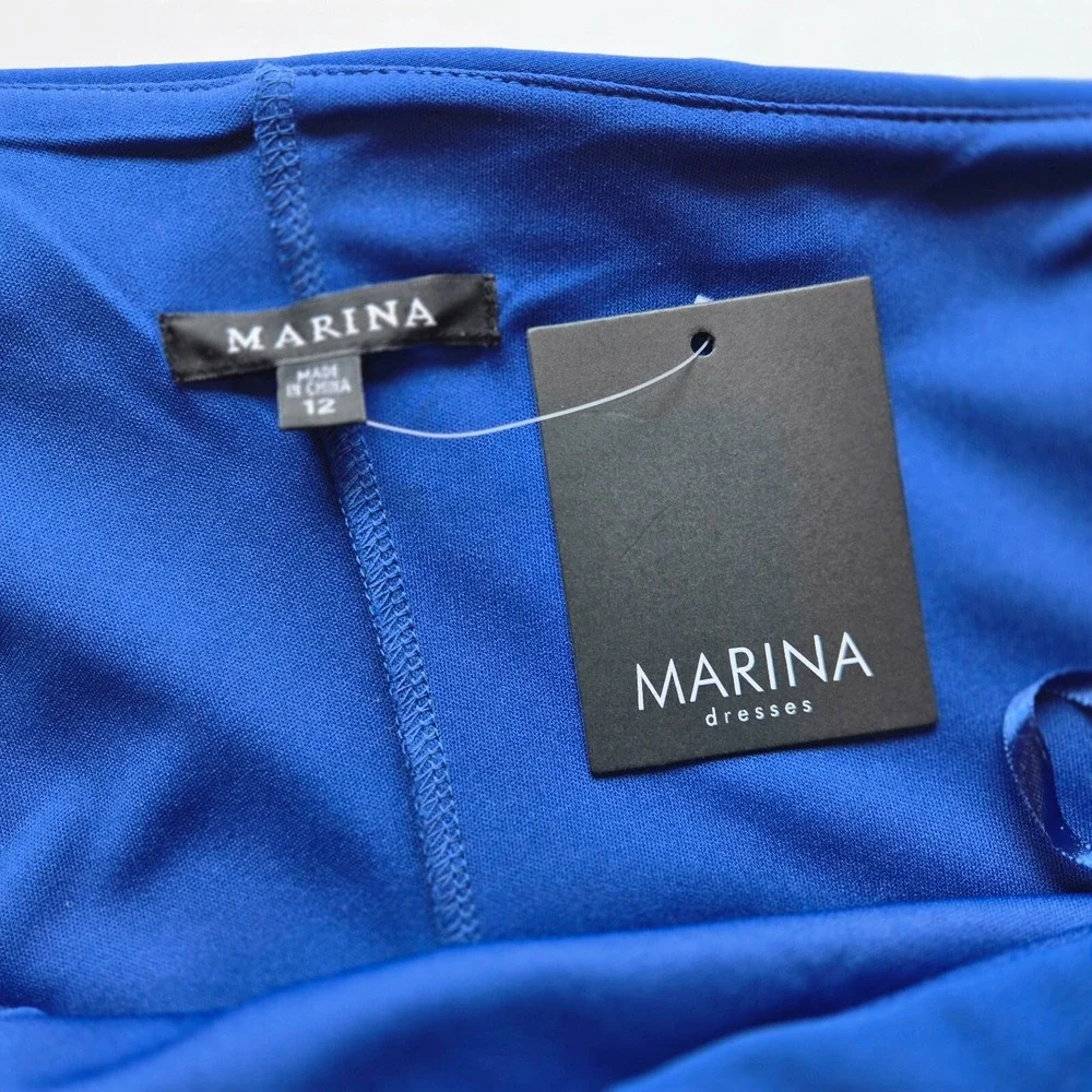 Marina One-Shoulder‎ Evening Dress Cobalt Blue Size 12 NWT Evening Dress Elegant - Picture 6 of 6